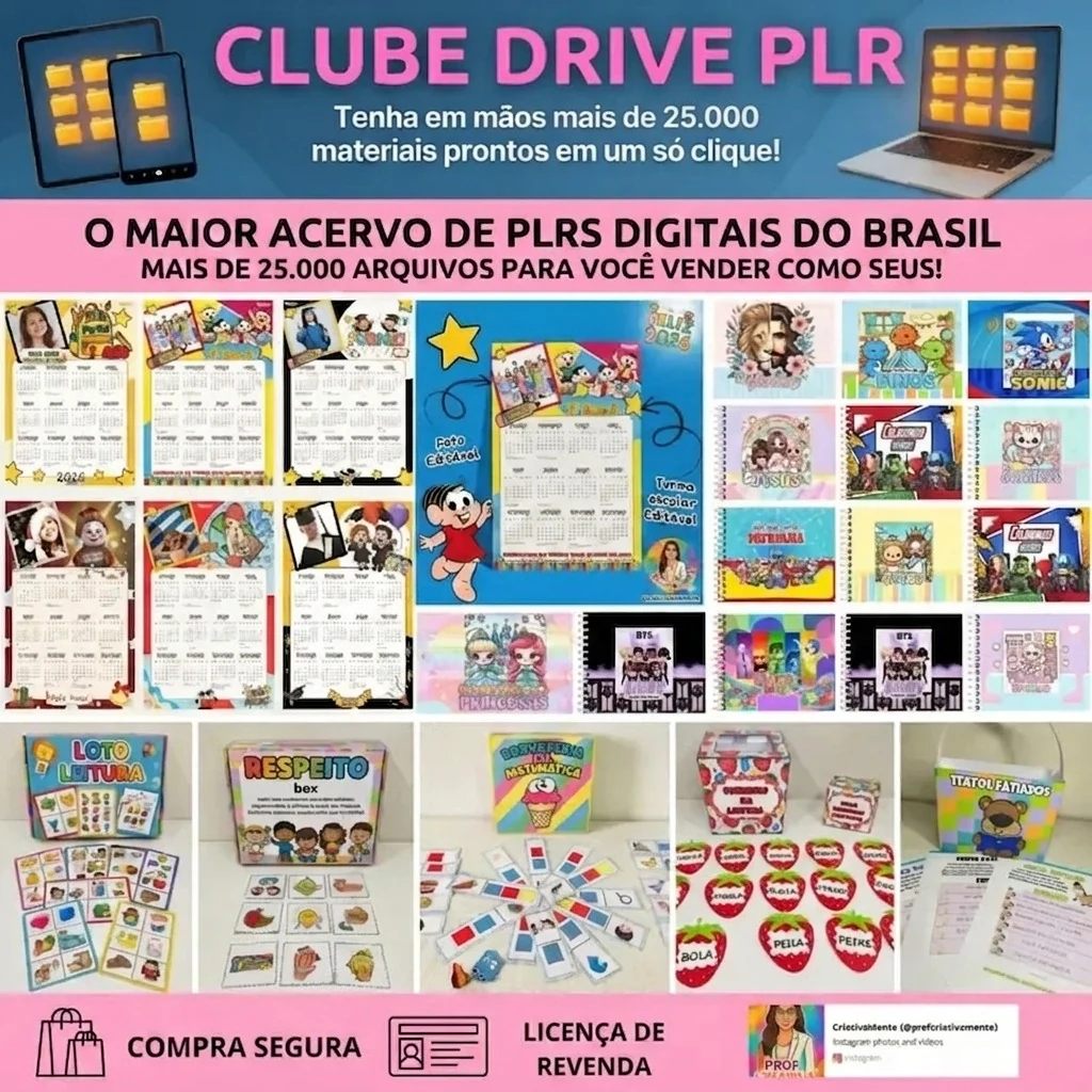 Amostra de dezenas de materiais e produtos do acervo do Clube Drive Pedagógico